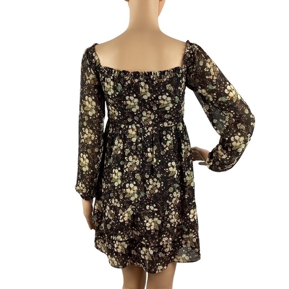 WAYF Mini Dress Size XS Black Floral Long Sleeve - Picture 5 of 7